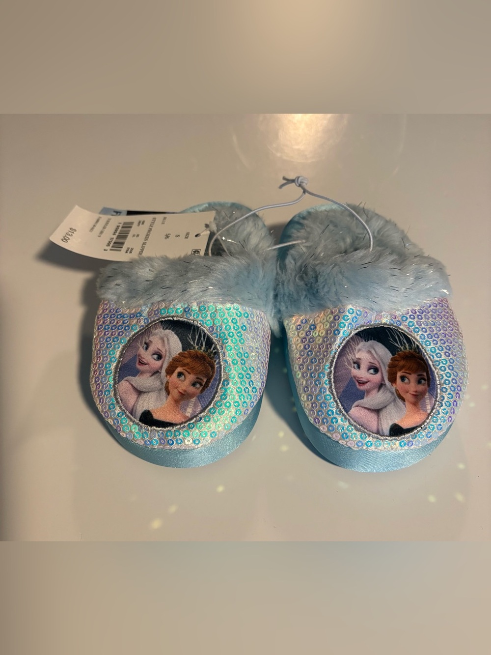 Toddler Girls Sz S 5/6 Disney Frozen Slipper-sequin Faux Fur Trim-Slip On NWT